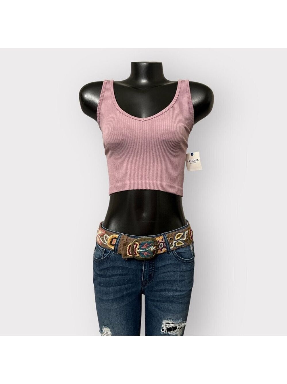Arizona Jeans Womens XS Lilac Ribbed Cropped Tank Top Elderberry Purple Contour